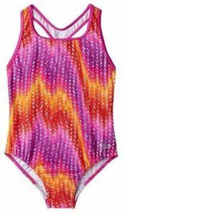 *Swimsuit Speedo sz 14 Purple Orange Pink 1 Pc Silicone Gripper Racerback Girls
